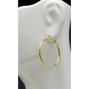 10k Solid Yellow Solid Gold Plain Round Hoop Earrings